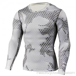 PKAWAY Mens Long Sleeve Camo Compression Shirt Slim Fit Workouts Shirt White B07PK6675F